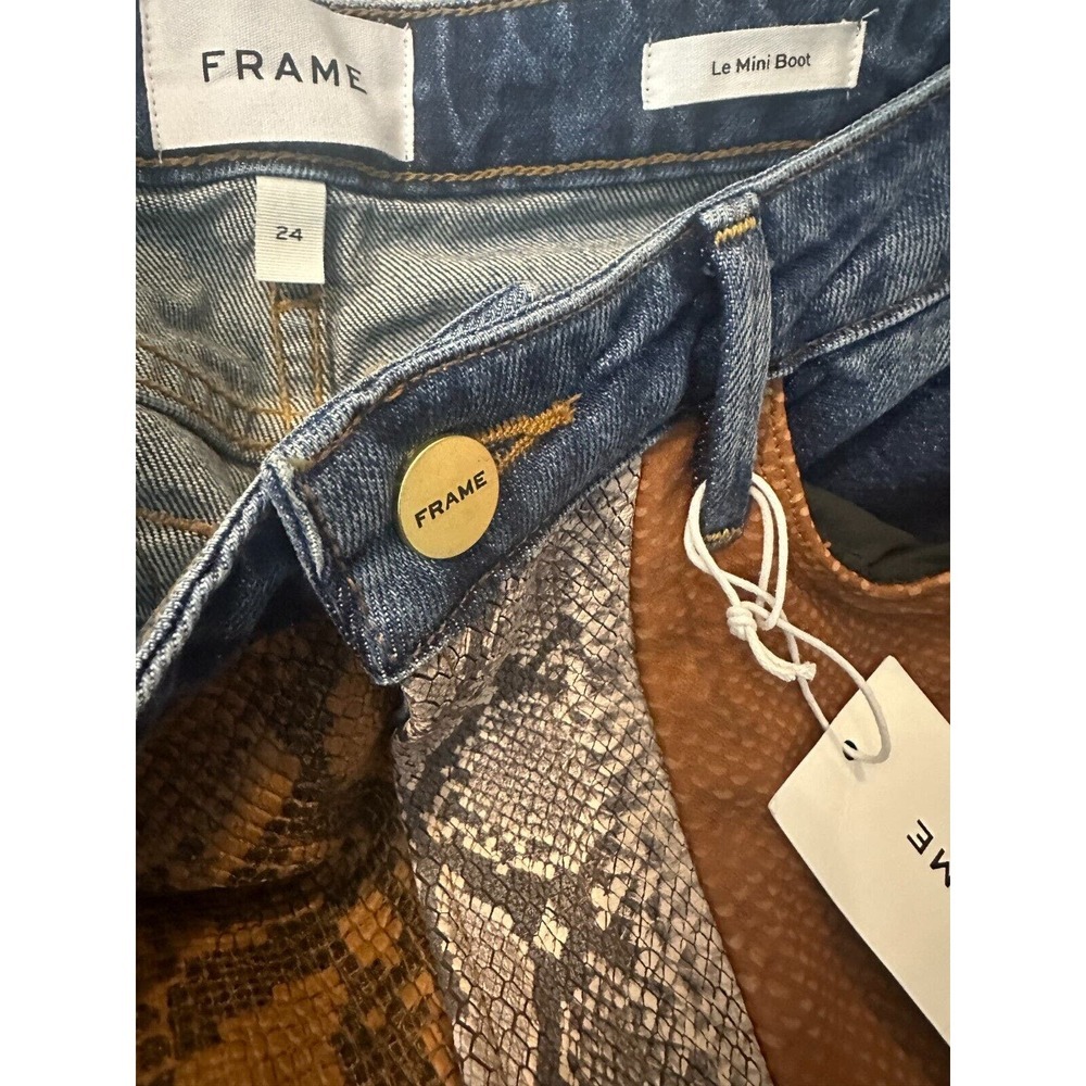 NWT FRAME Le Mini Boot Mid Rise Patchwork Snake Skin Print Jeans Women's Size 24 - Picture 8 of 15